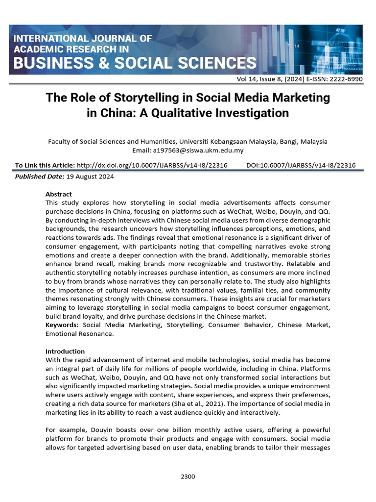 The Role of Storytelling in Social Media Marketing in China A ...