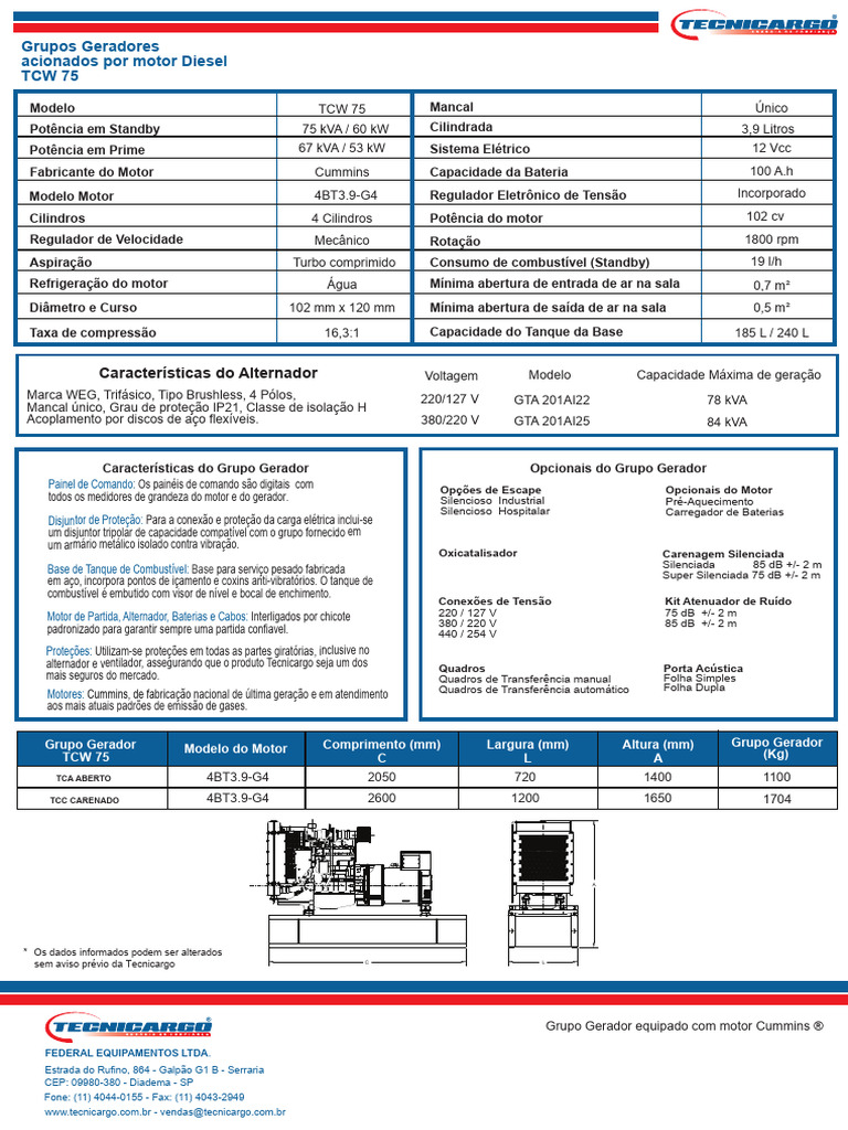 Catalogo Tecnico CUMMINS TCW 75 | PDF | Motores | Cummins