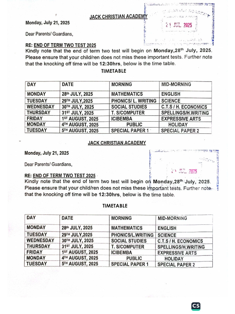 Timetable Term Two | PDF