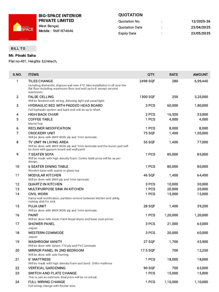 Detailed Quotation for Interior Work | PDF | Building Engineering ...