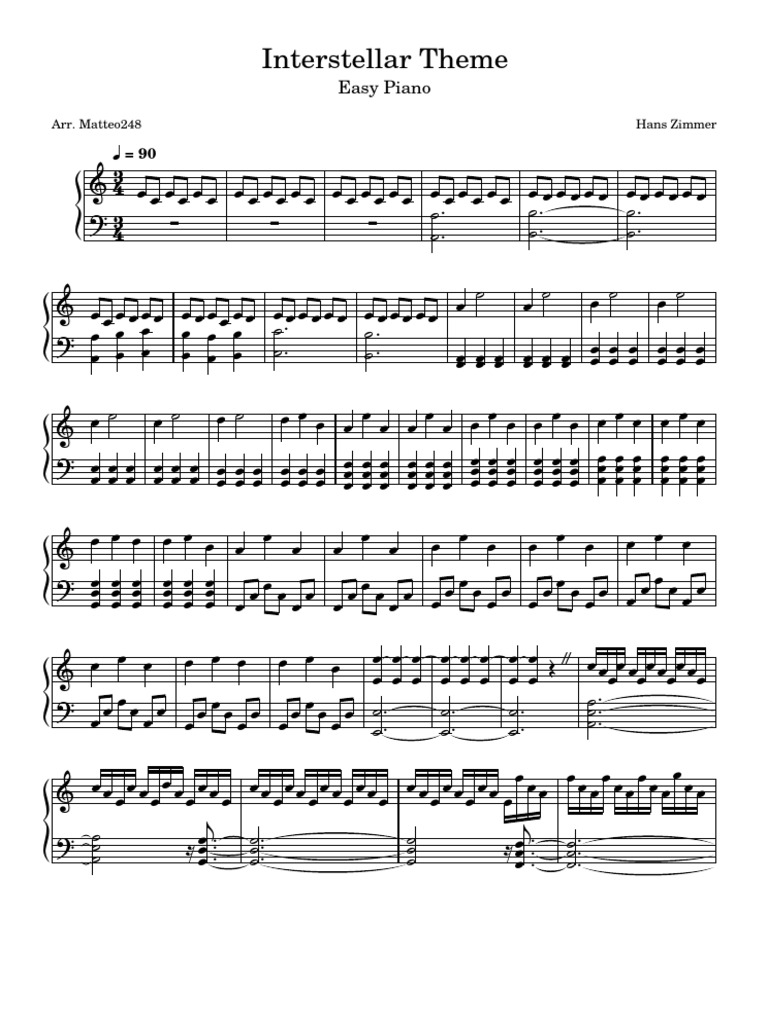 Interstellar Hans Zimmer Interstellar Theme Easy Piano 1762439746609 | PDF