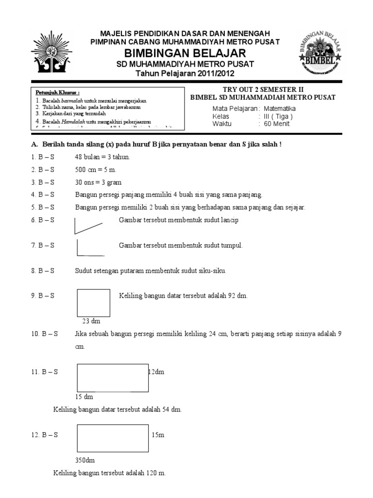 Download Soal Bangun Datar Kelas 4 Sd Semester 2