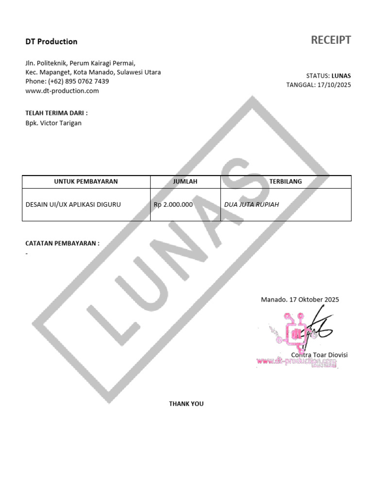 Bukti Pembayaran Desain UI/UX Manado | PDF