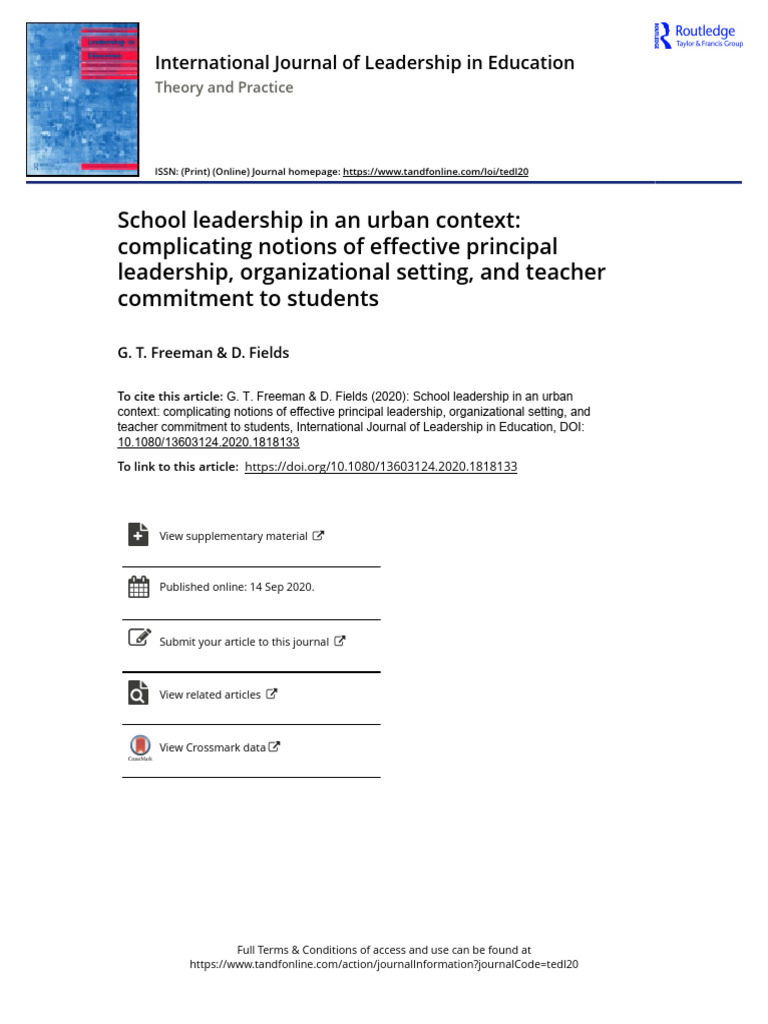 Urban School Leadership and Teacher Commitment | PDF | Leadership ...