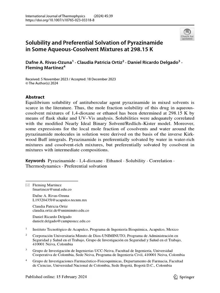 Solubility and Preferential Solvation of Pyrazinamide in Some Aqueous ...