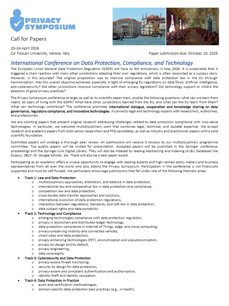 Privacy Symposium 2026 Call for Papers | PDF | Artificial Intelligence ...