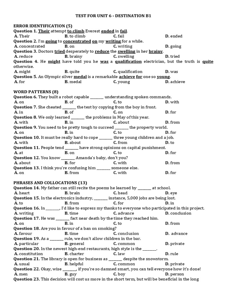 Test Unit 6 Destination b1 | PDF