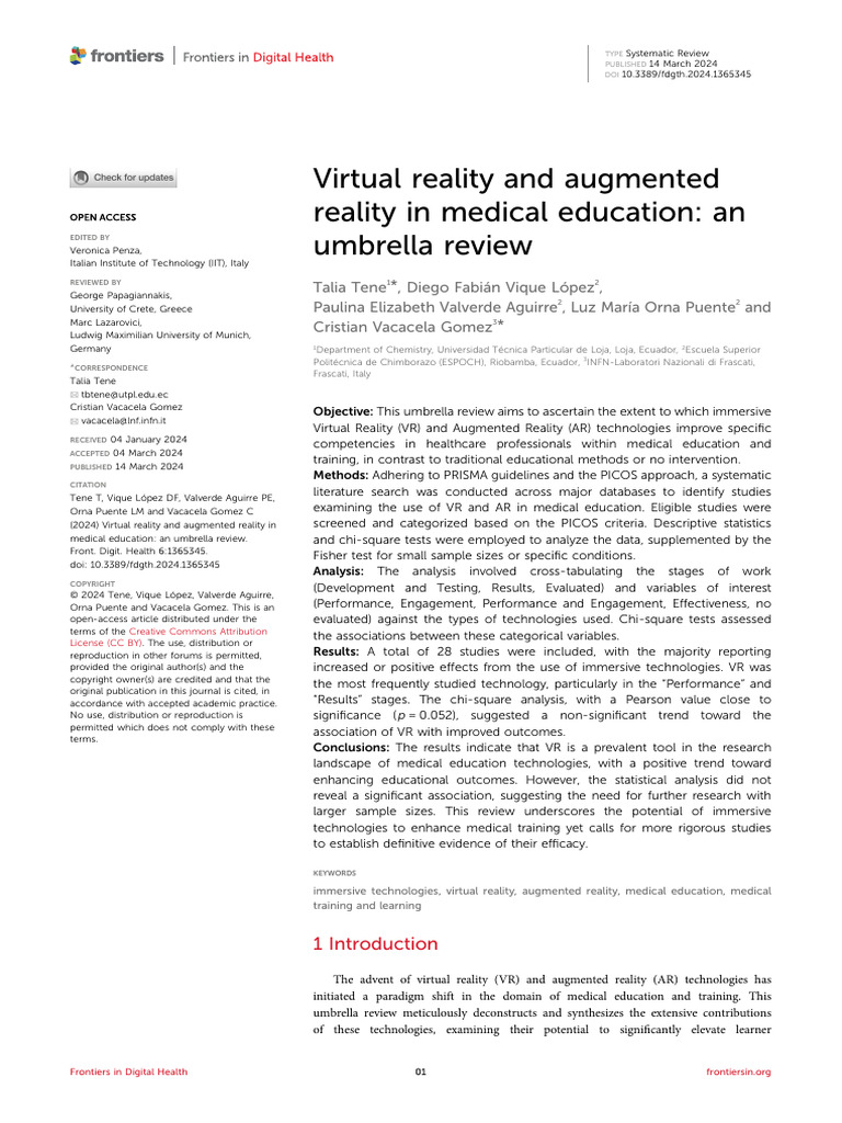 VR and AR in Medical Education Review | PDF | Virtual Reality ...