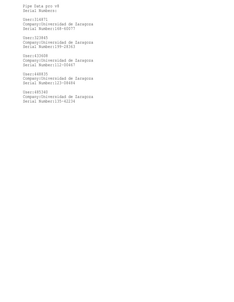 Seriales de Pipe Data Pro v8 | PDF | Informática | Tecnología