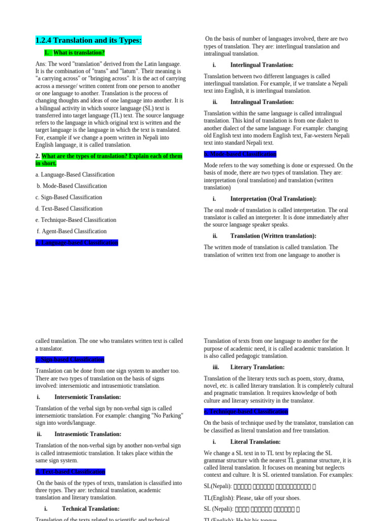 Types of Translation Explained | PDF | Translations | Dialect
