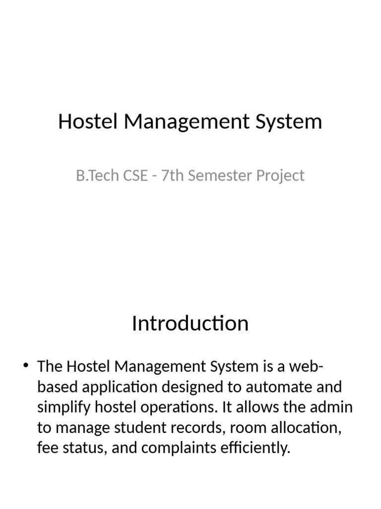 Hostel Management System Project Presentation | PDF