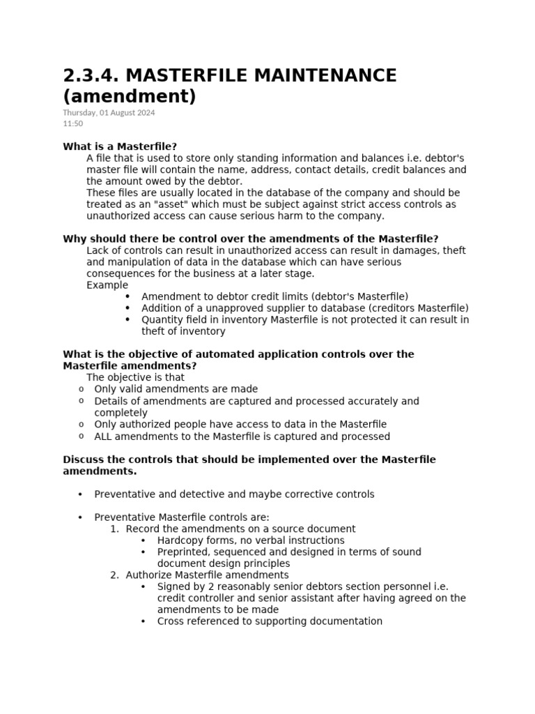 Masterfile Amendment Controls Guide | PDF | Databases | Credit