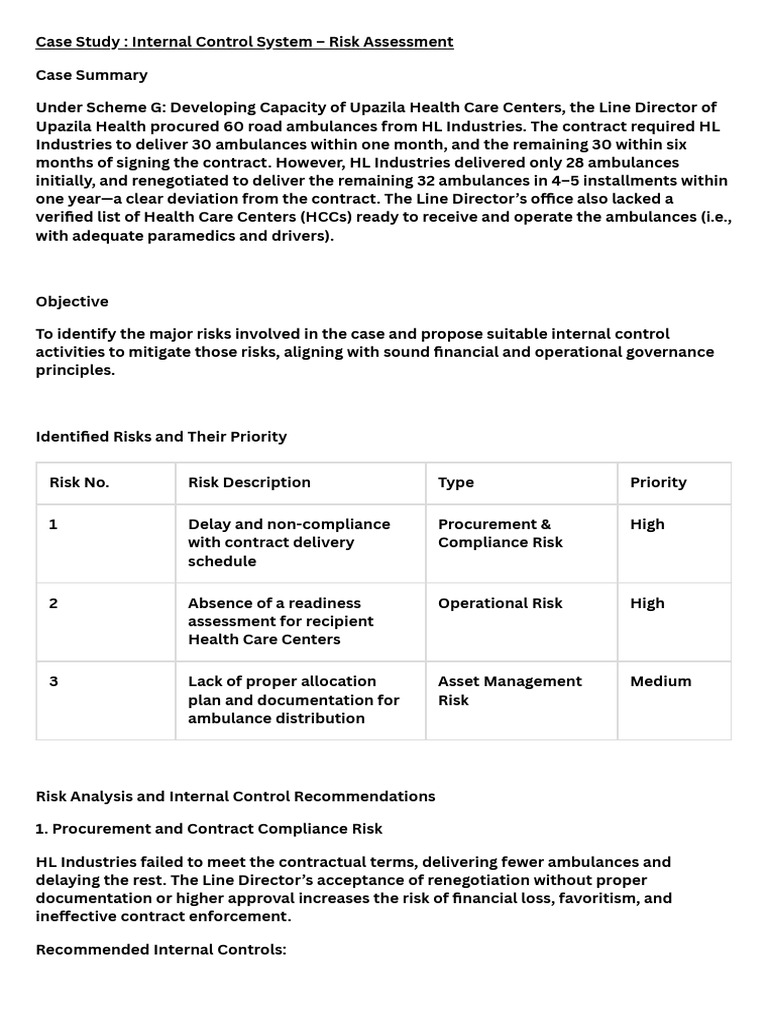 Risk Analysis and Internal Control Recommendations | PDF | Risk | Risk ...