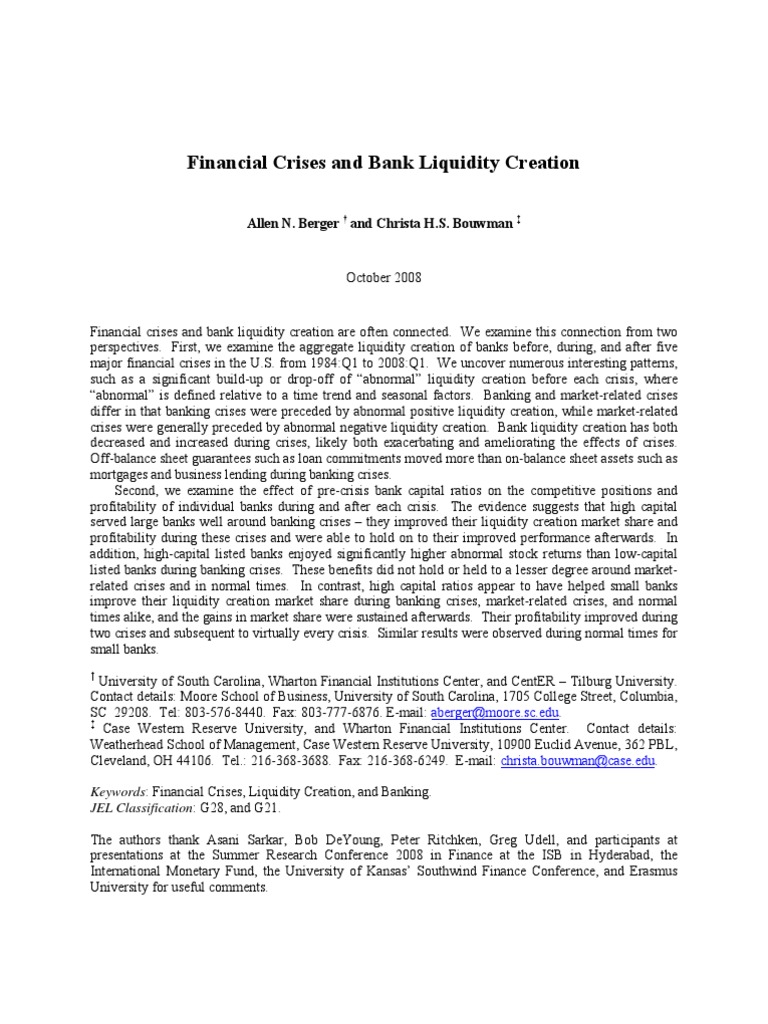 Financial Crises and Bank Liquidity Creation: Allen N. Berger and ...