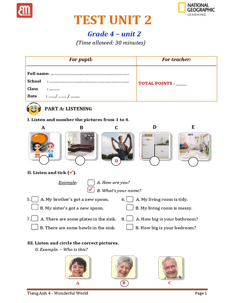 Grade 4 English Test Unit 2 | PDF | Chess Openings | Chess Theory