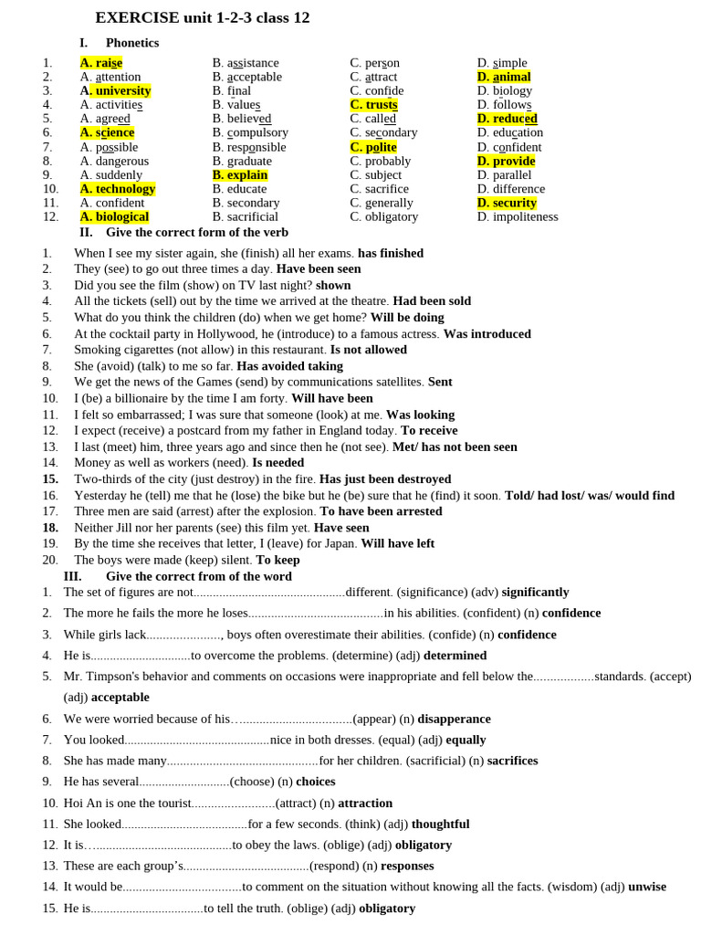 Class 12 Phonetics and Grammar Exercises | PDF