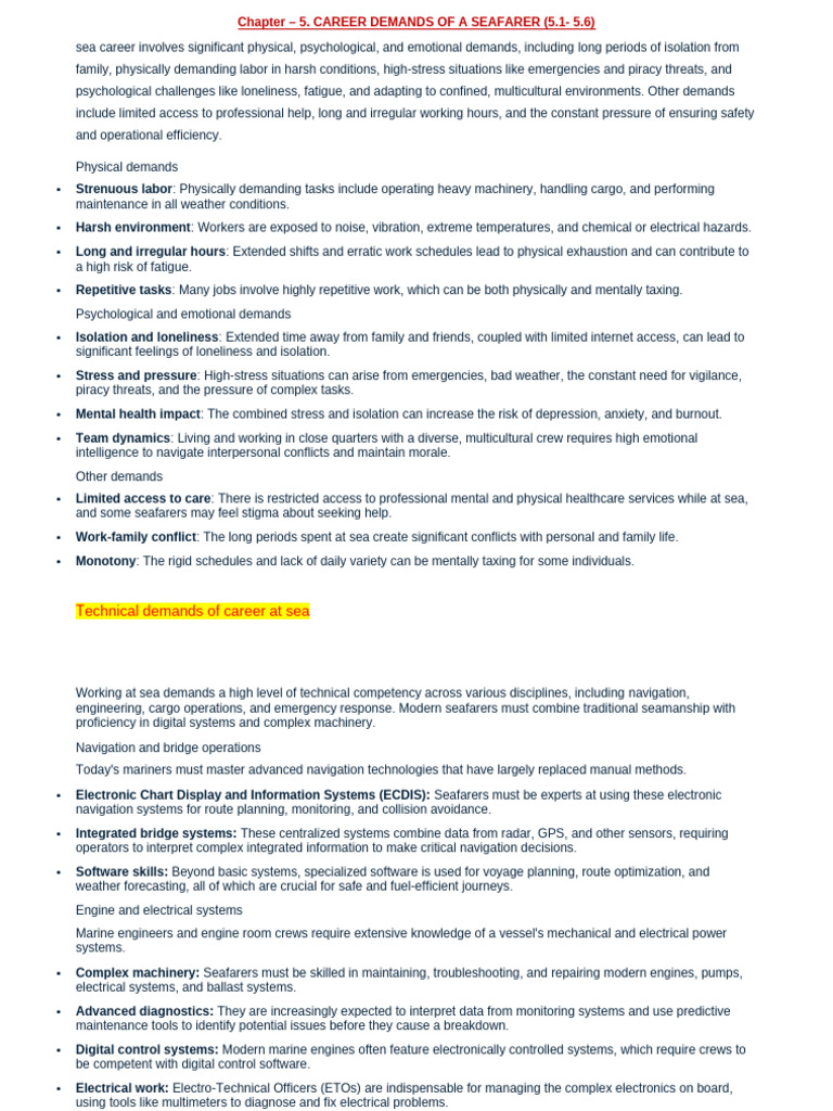 Seafarer Career Demands Explained | PDF | Hygiene | Sailor