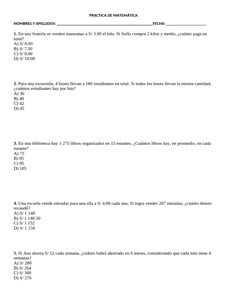 Practica de Matemática | PDF