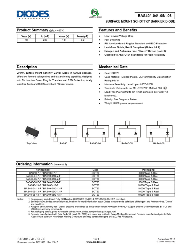 BAS40 Schottky Diode Overview | PDF | Diode | Electricity