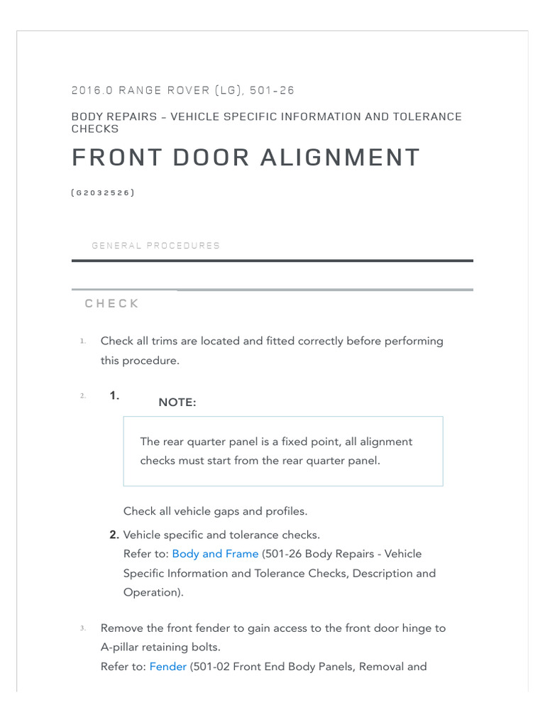Range Rover Front Door Alignment Guide | PDF | Door | Motor Vehicle