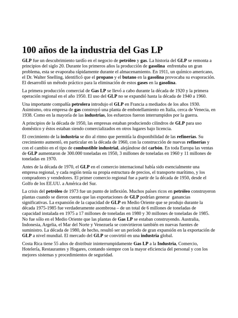 Historia del Gas LP en 100 años | PDF | Gas de petróleo licuado | Gas ...