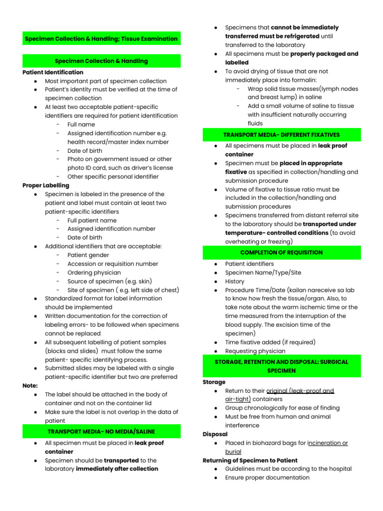 Specimen Collection and Tissue Handling Guide | PDF | Autopsy | Pathology