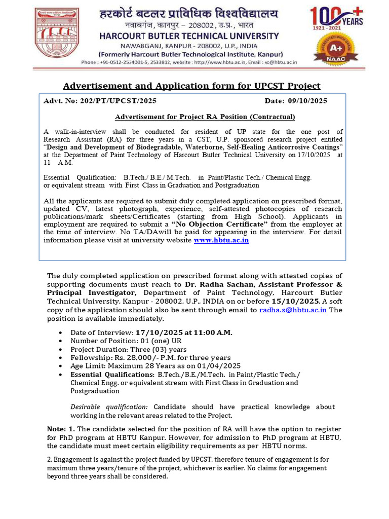 UPCST Project RA Position Advertisement | PDF