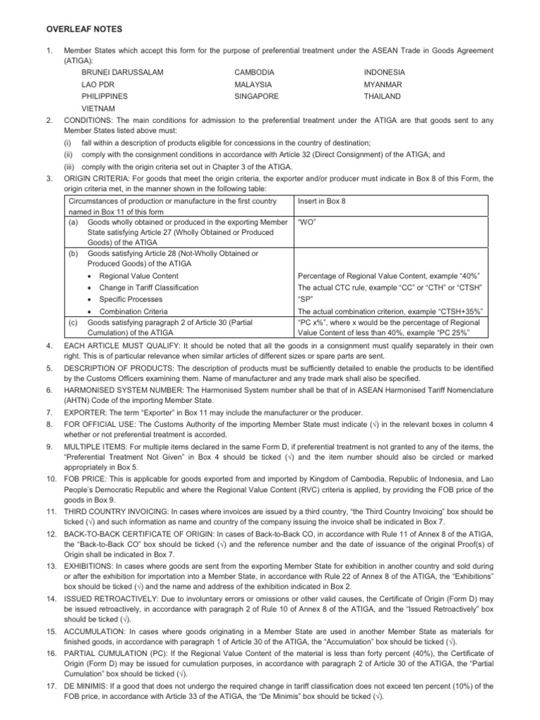 Form D - Overleaf Notes | PDF
