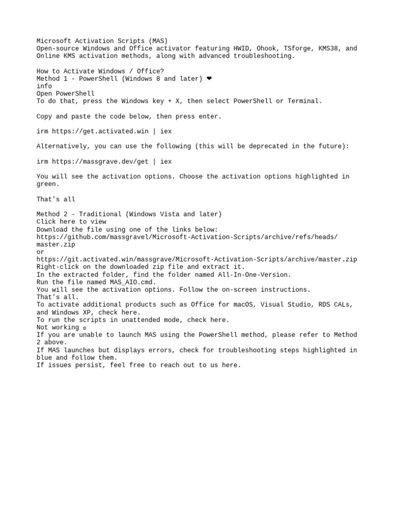 PowerShell Activation for Windows/Office | PDF