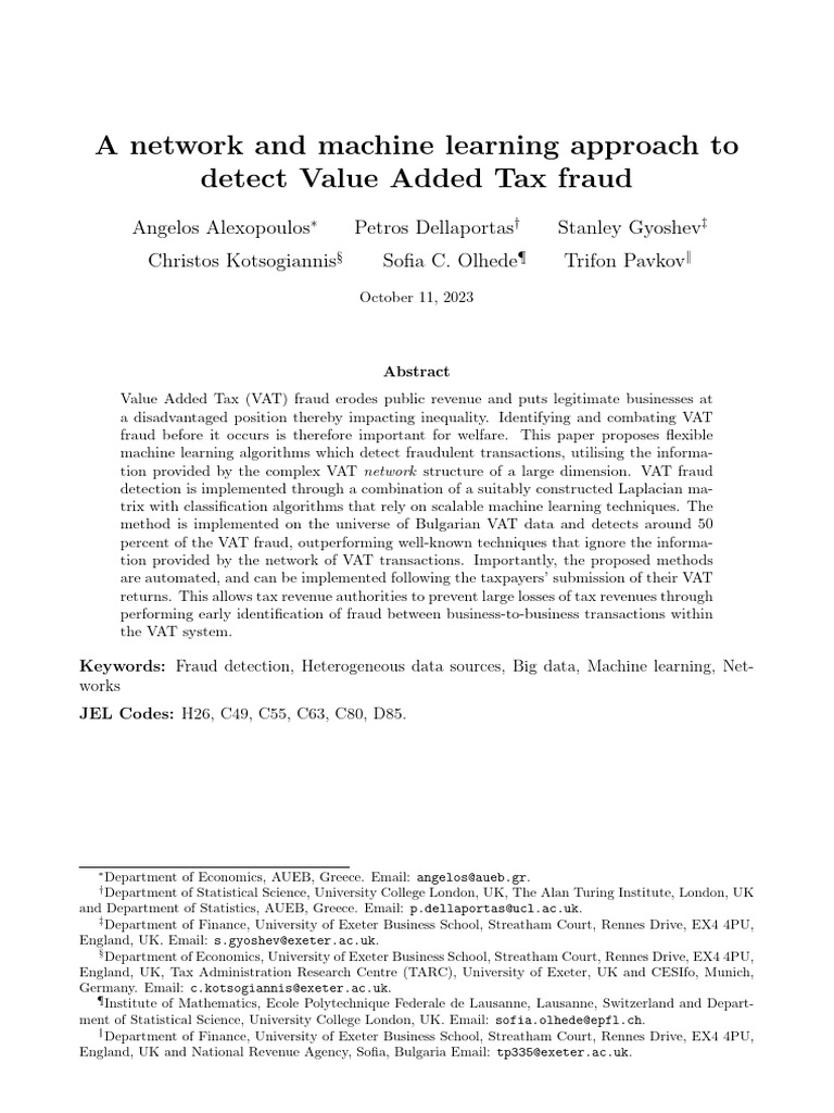 VAT Fraud Detection Using Machine Learning | PDF | Value Added Tax ...