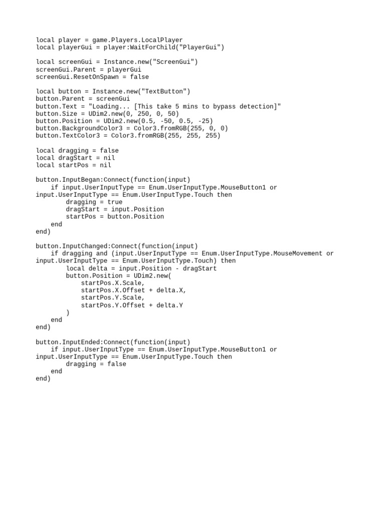 Roblox GUI Button Dragging Script | PDF