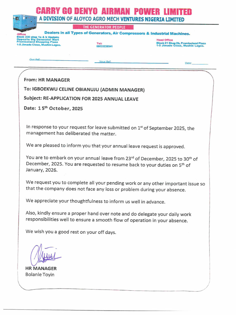 Celine Leave Approval | PDF