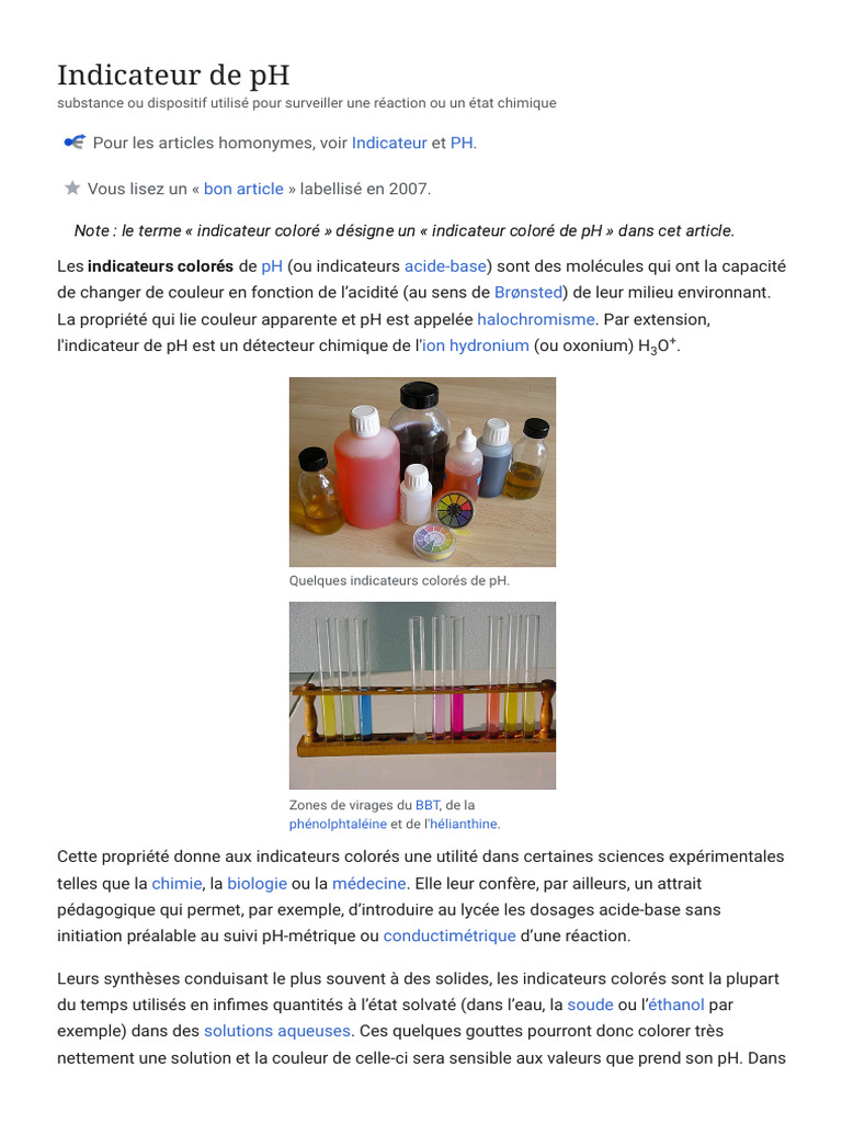 Indicateurs colorés de pH en chimie | PDF | Ph | Chimie
