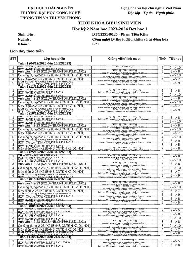 Student Time Table 11 | PDF