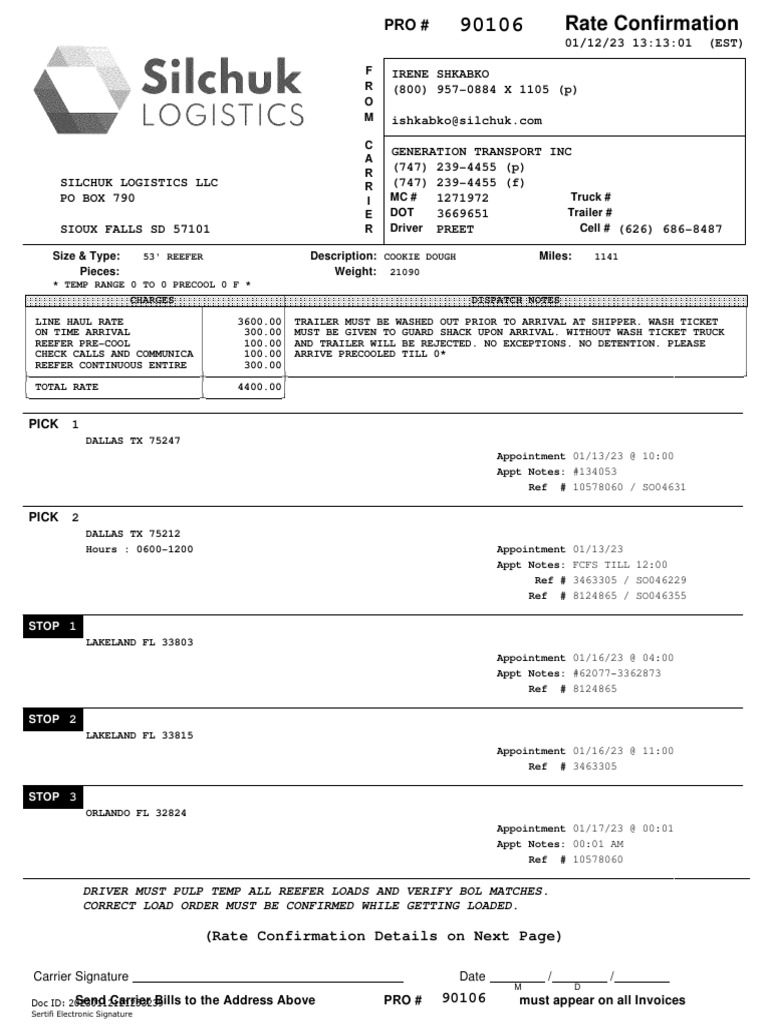 RateConfirmation (1) | PDF | Land Vehicles | Vehicles