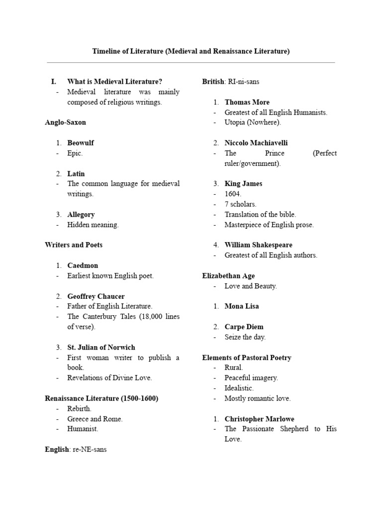 Medieval and Renaissance Literature Overview | PDF