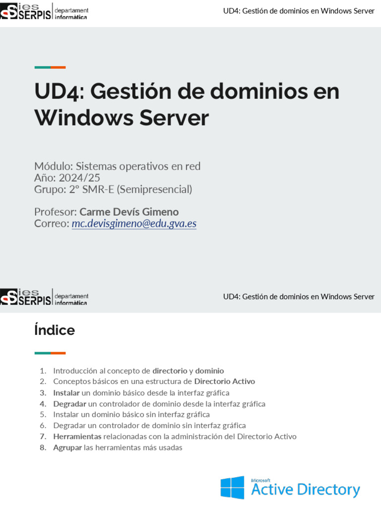 Gestión de Dominios en Windows Server | PDF | Directorio Activo ...
