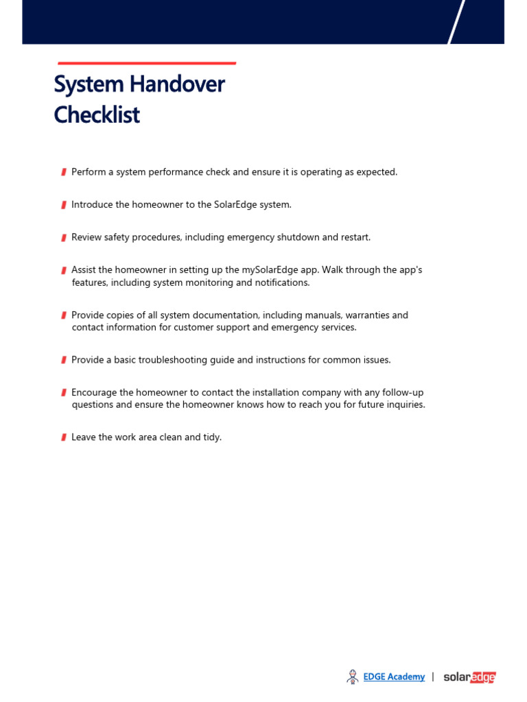 SolarEdge System Handover Checklist | PDF