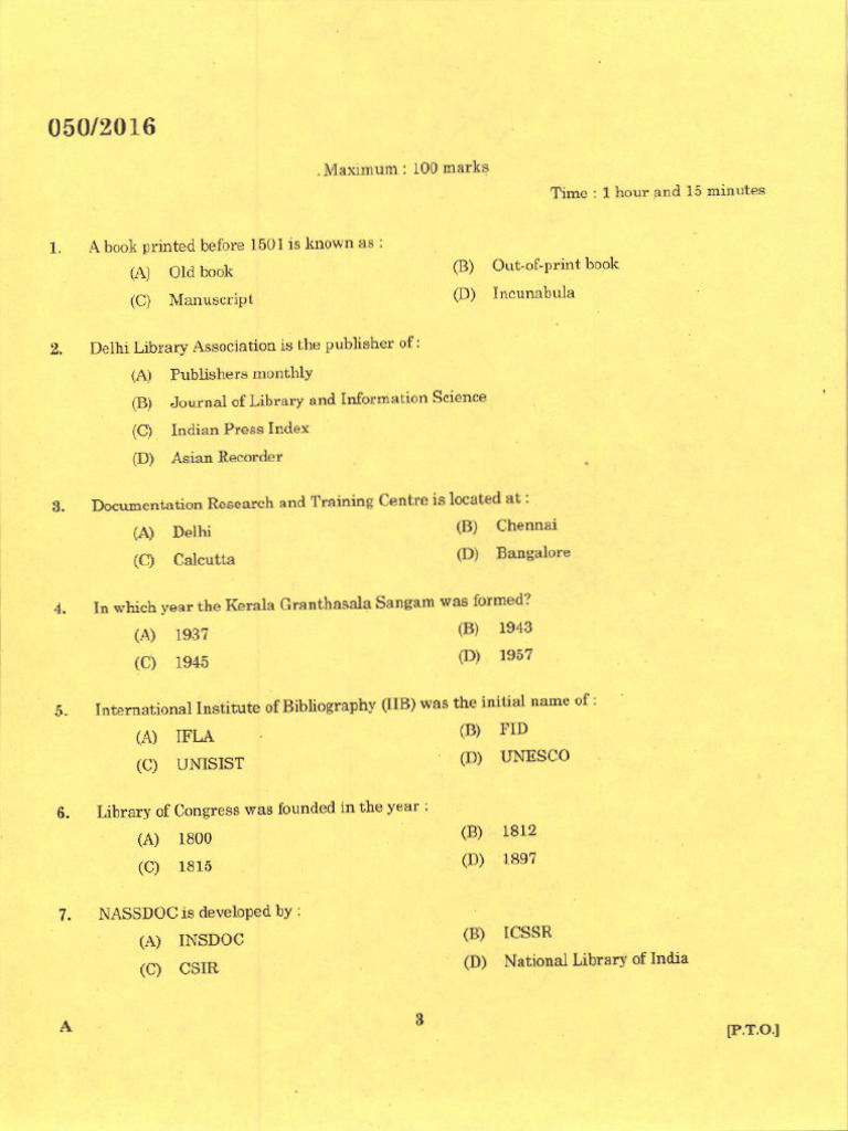 Library Science Quiz Questions 2016 | PDF
