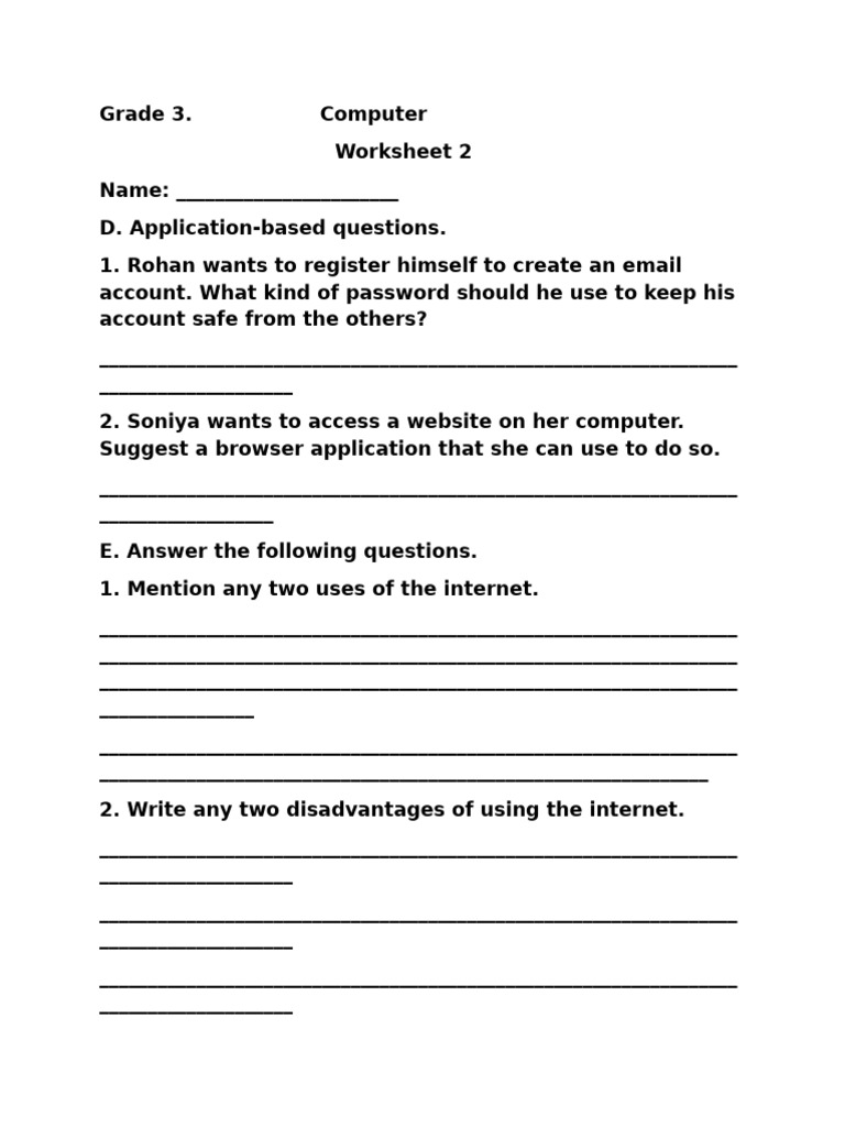 Grade 3 Computer Worksheet 2 | PDF