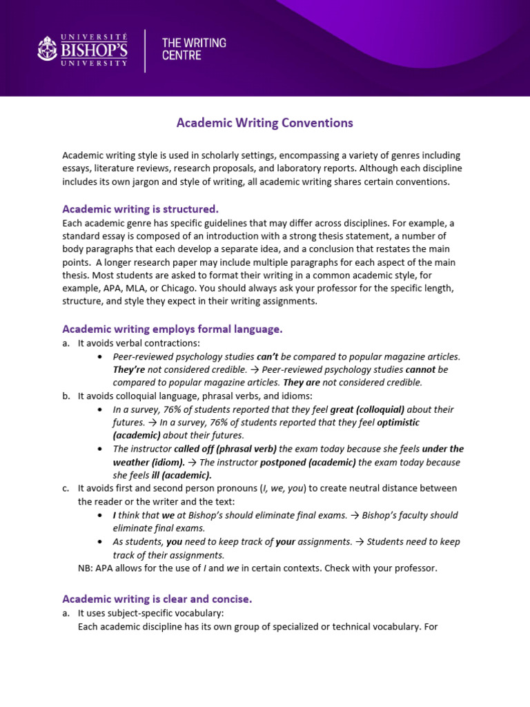 Academic Writing Conventions Explained | PDF | Verb | Essays
