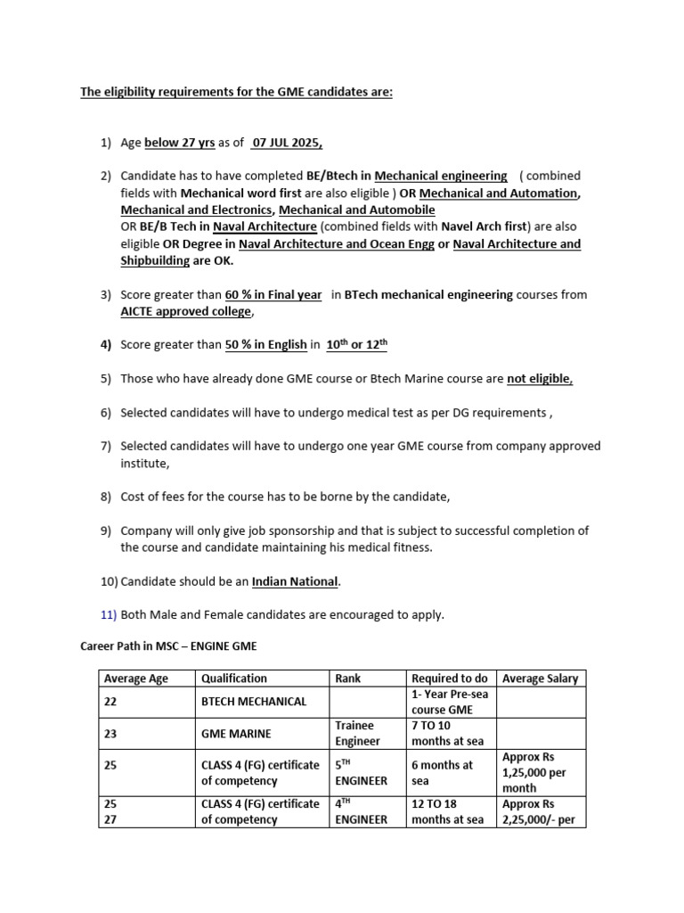 GME Eligibility Criteria and Career Path | PDF | Engineering
