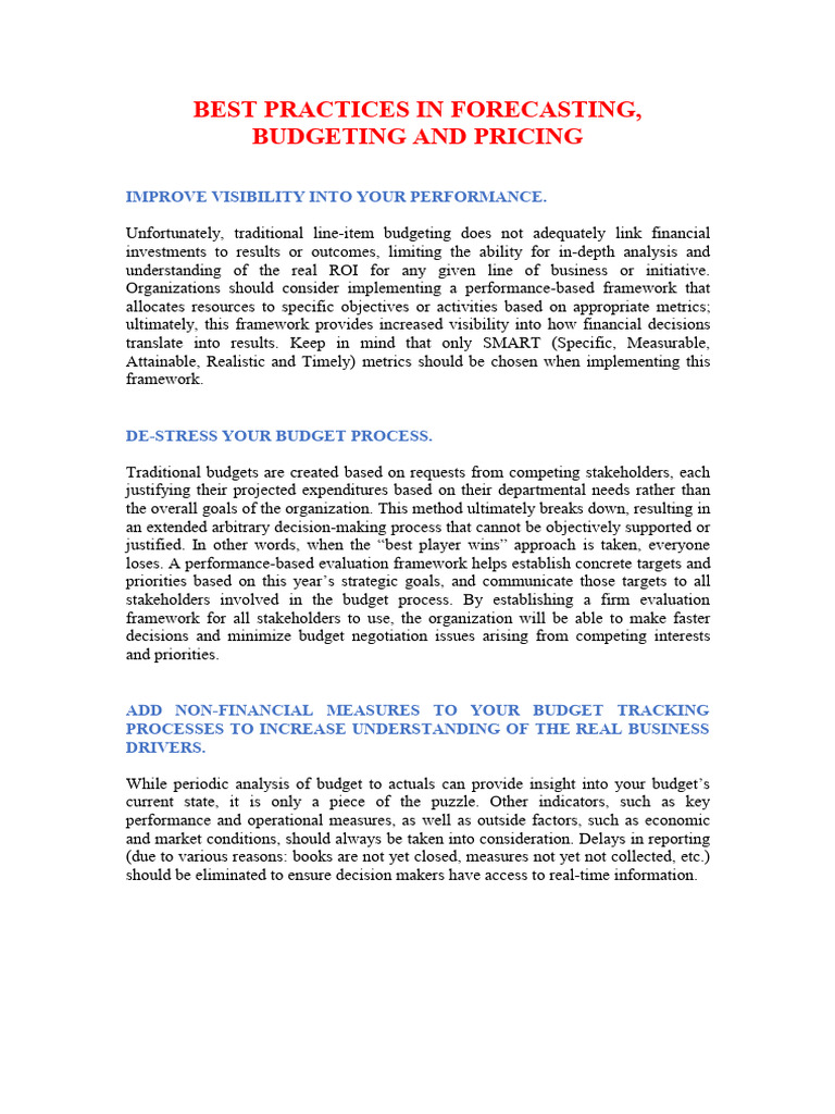 WEEK 11 BEST PRACTICES IN FORECASTING and BUDGETING | PDF | Analytics ...