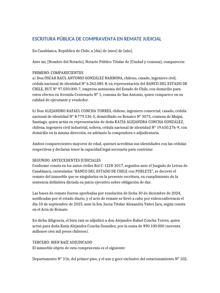 Compraventa de Inmueble en Remate Judicial | PDF | Propiedad | Chile