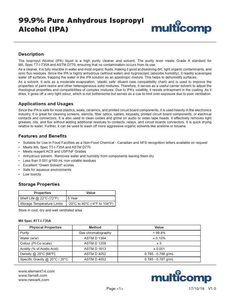 IPA Electronics Cleaner | PDF | Plastic | Poly(Methyl Methacrylate)