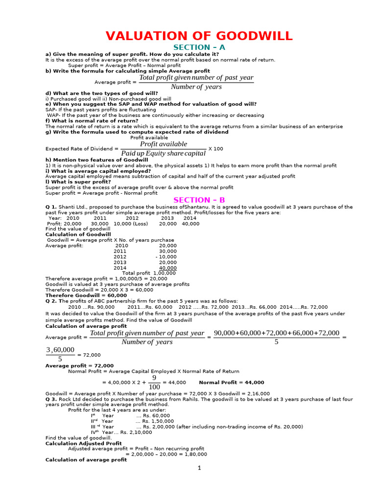 Goodwill Valuation Methods Explained | PDF | Valuation (Finance ...