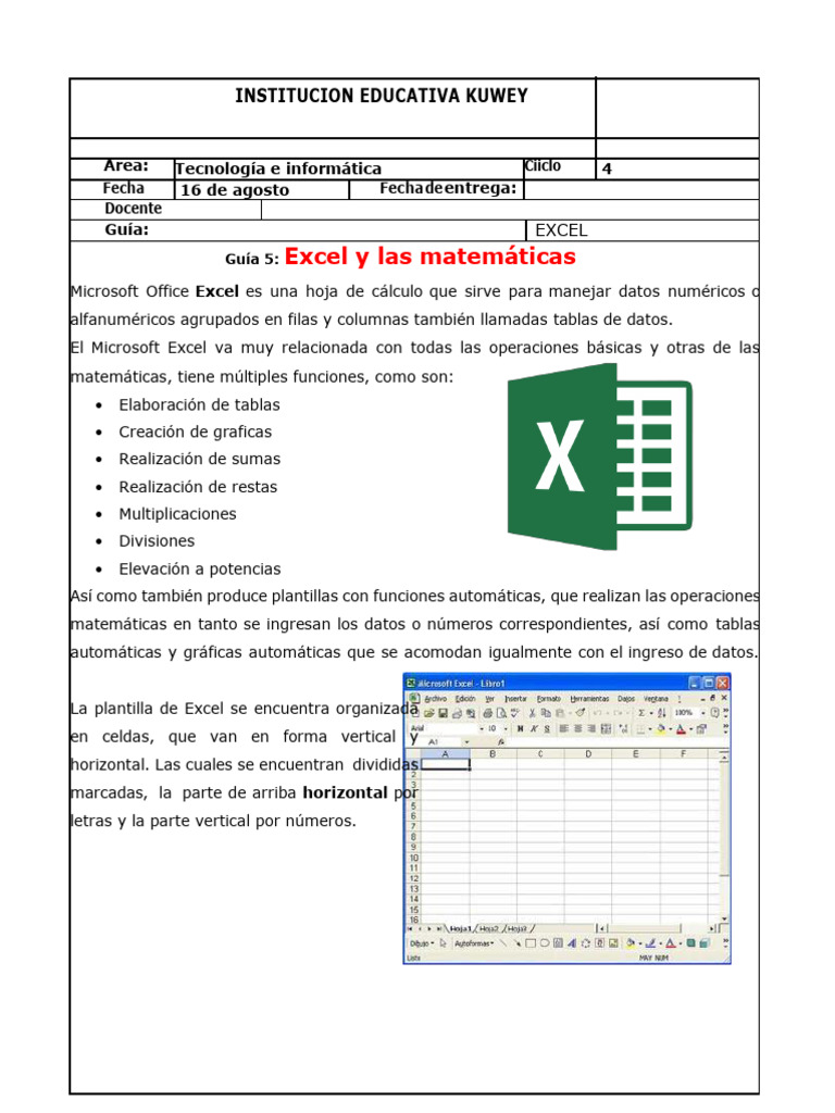 Guía de Excel: Matemáticas y Navegación | PDF | Microsoft Excel | Hoja ...