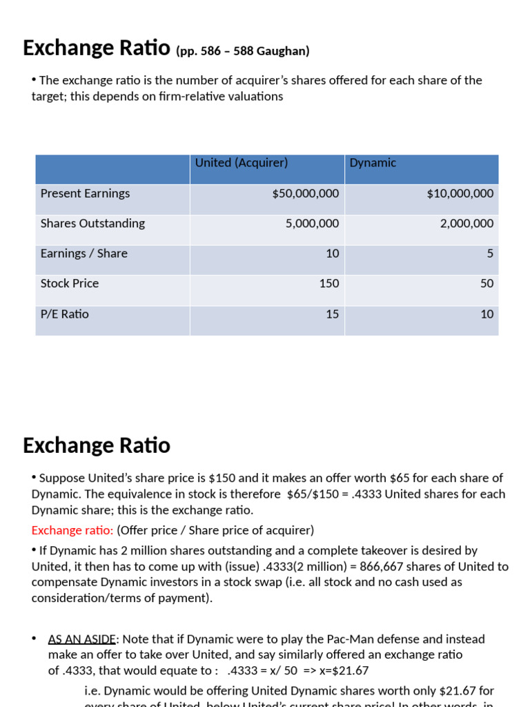 Exchange Ratio and Accretion - Dilution | PDF | Money | Corporations