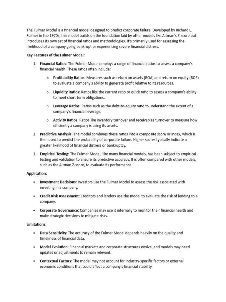 Fulmer Model: Predicting Corporate Failure | PDF | Leveraged Buyout ...