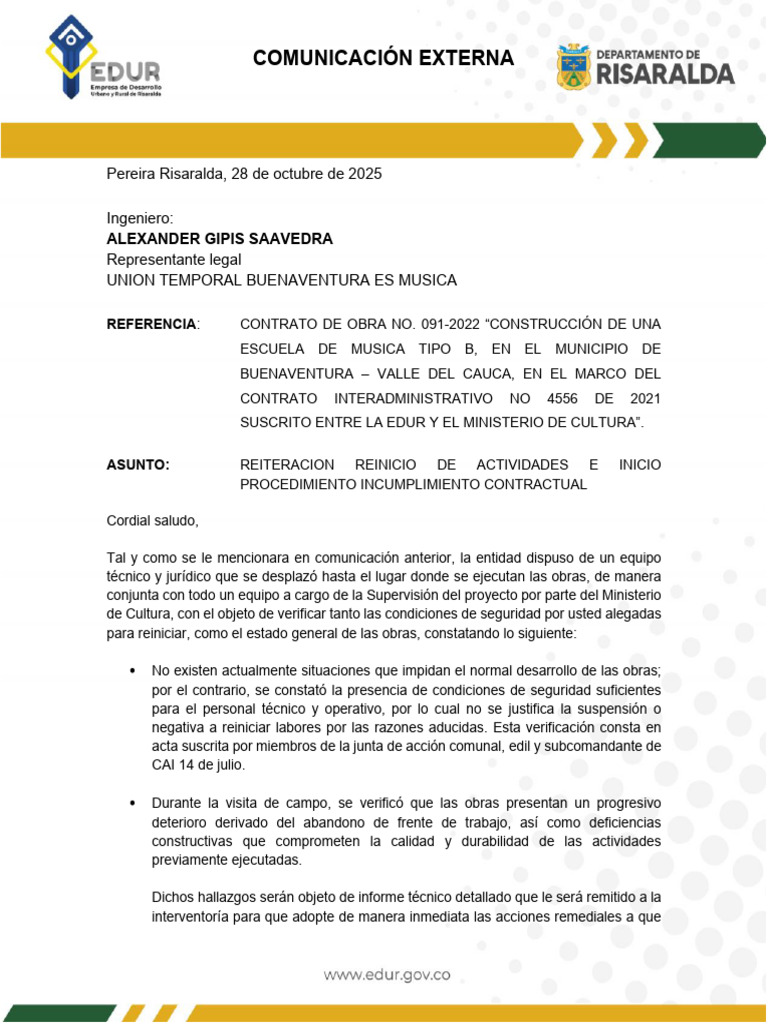 Reiteracion Reinicio Contratista | PDF